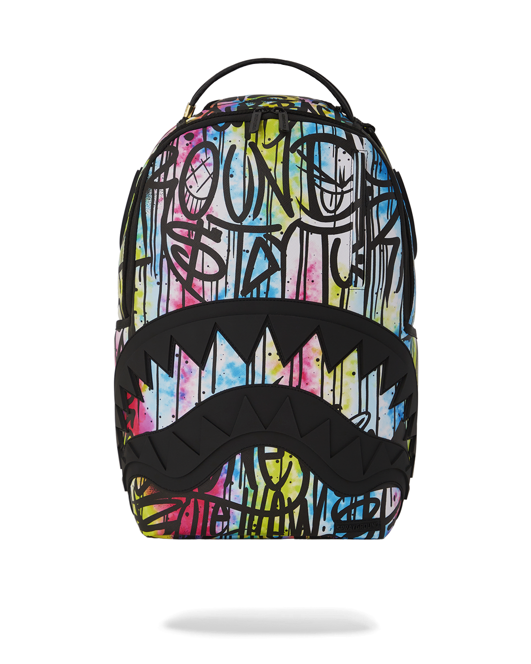 Sprayground Pink Faux Leather Backpack front view with front zipper pocket