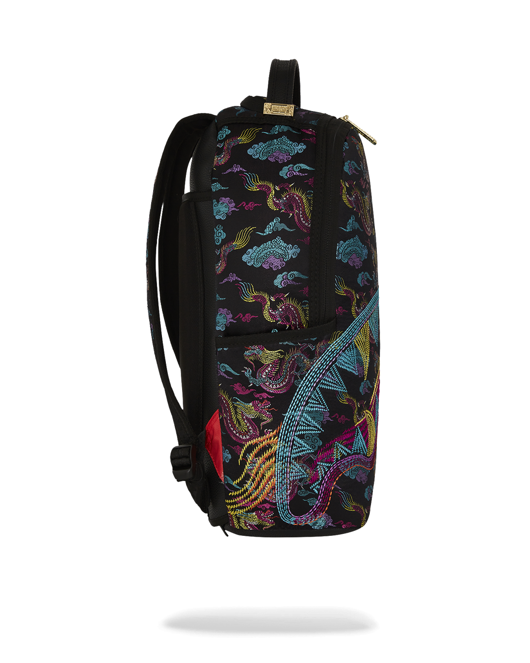 Interior of the backpack with velour laptop compartment and organizer pockets