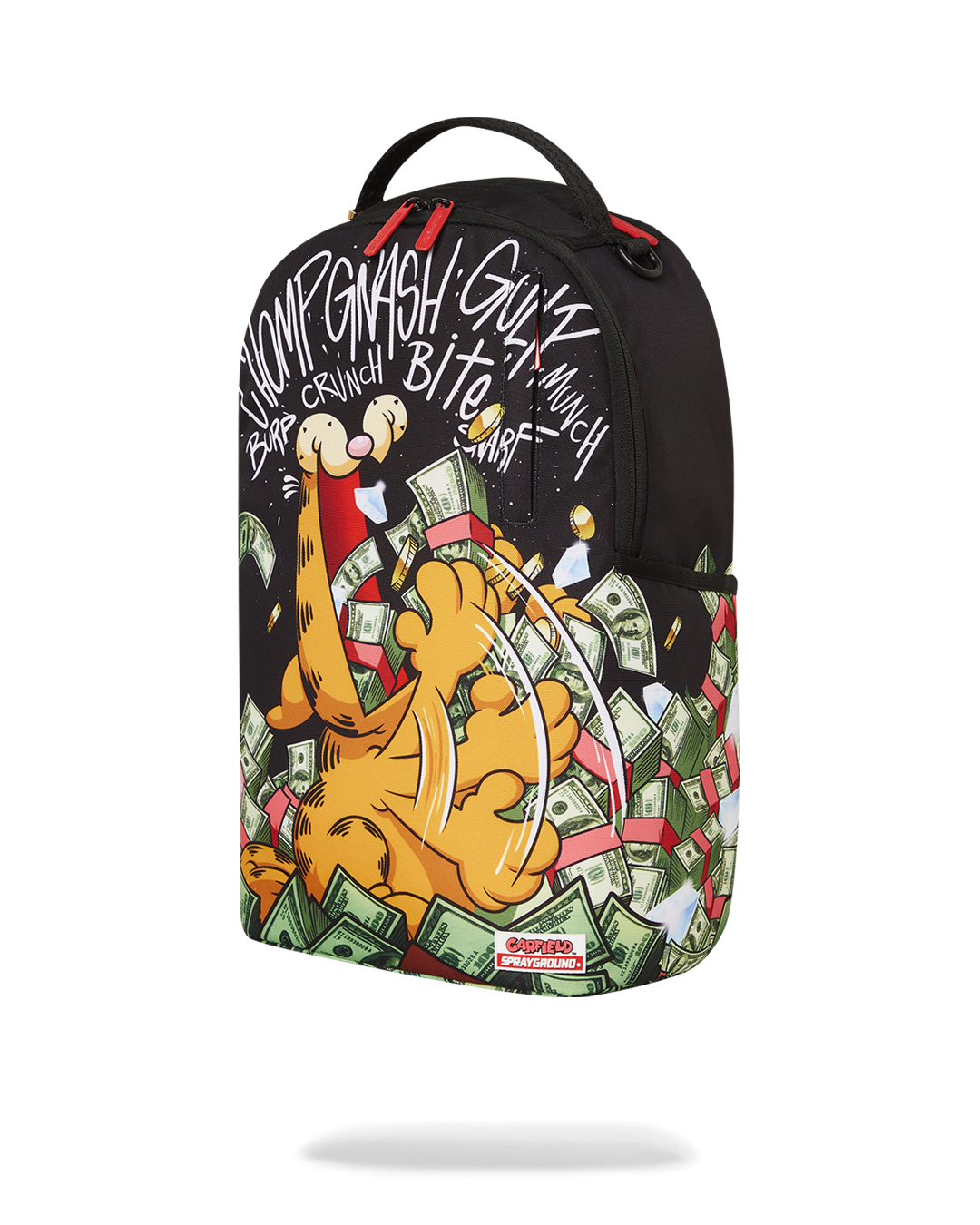 Side view of the Garfield Deluxe Backpack with adjustable straps.