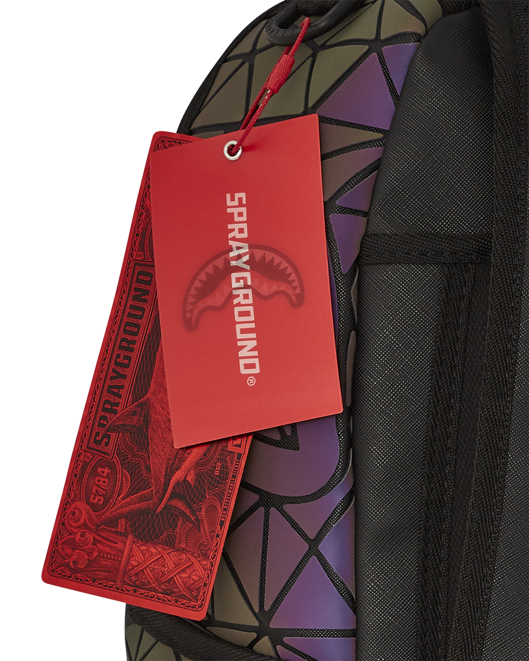 Shark Attack backpack with electroluminescent details and faux leather material