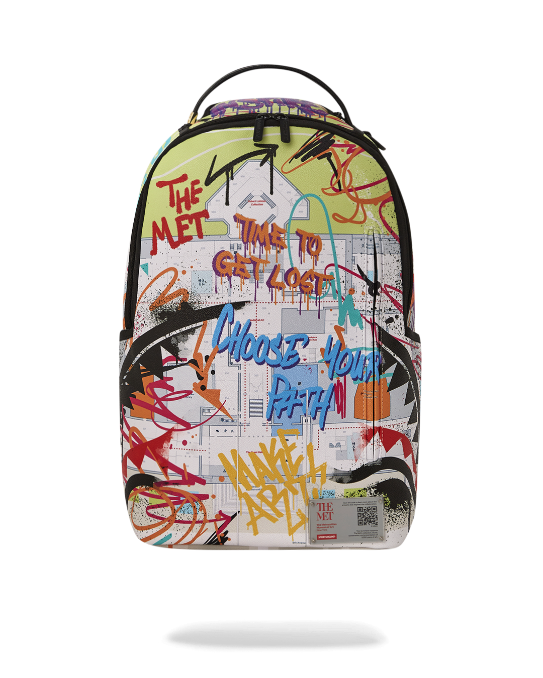 The Met Graffiti Map Backpack with customized map design and faux leather