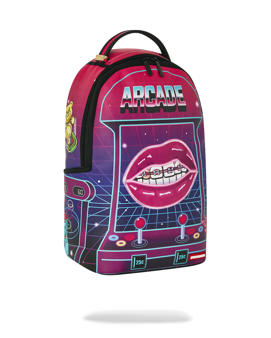 Travel-ready backpack slid onto luggage handle, perfect for airport transit.