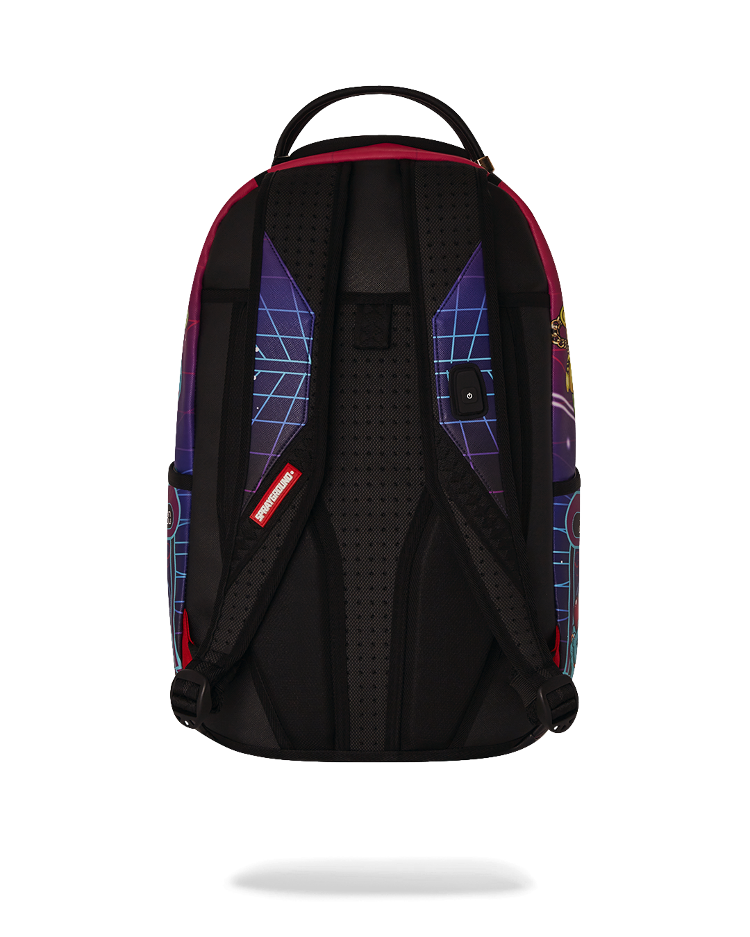 Close-up of the backpack’s ergonomic mesh back padding and adjustable straps.