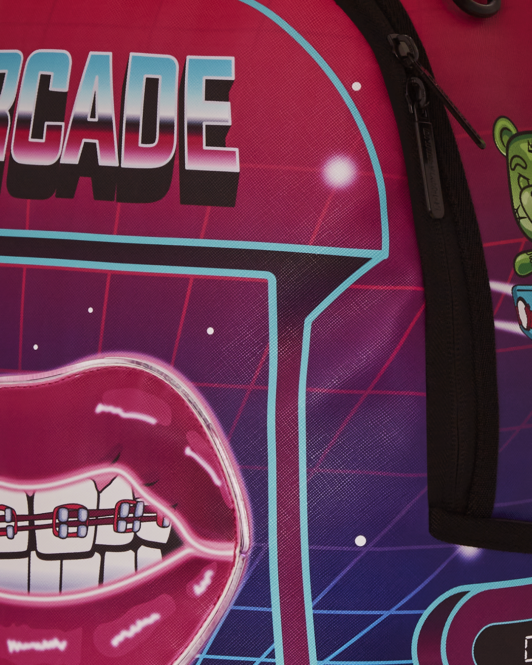 Sprayground Grand Prix backpack in faux leather, showcasing front pockets and gold hardware.