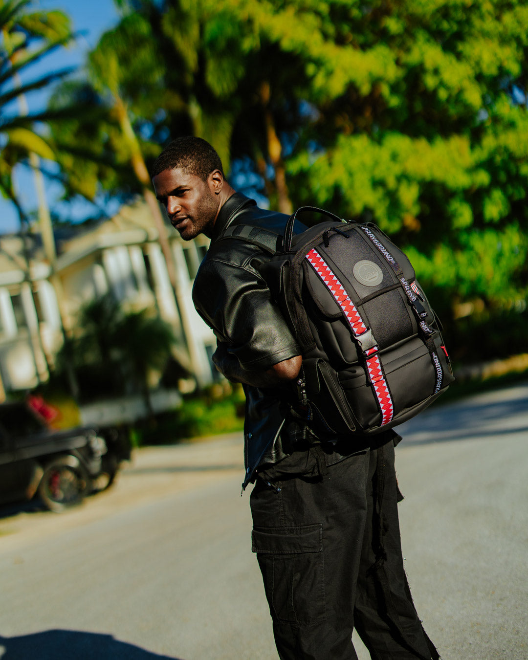 Timbuk2 Authority Deluxe Faux Leather Backpack - front view with open pockets