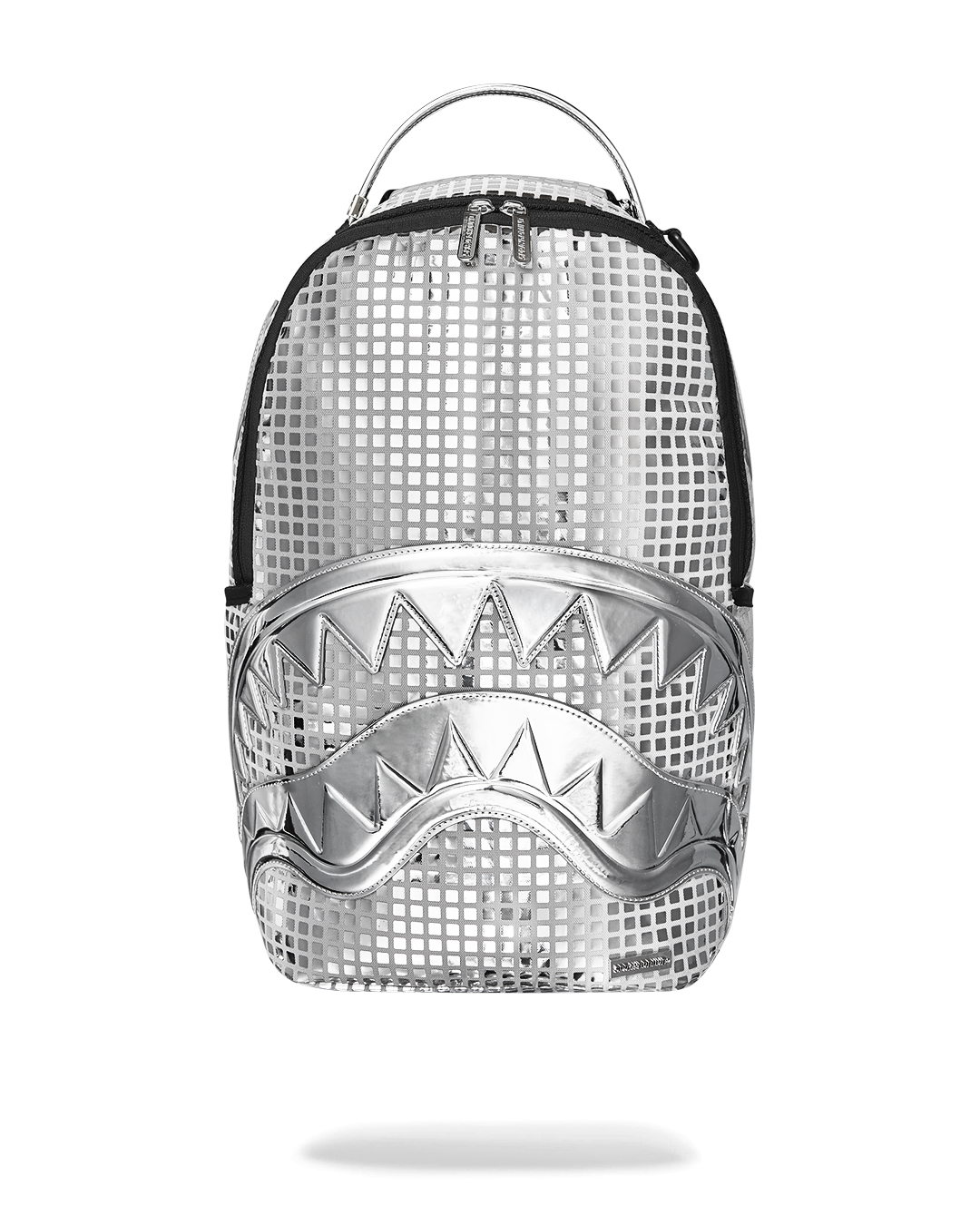 Midnight Luxe faux leather backpack showcasing front and side pockets.