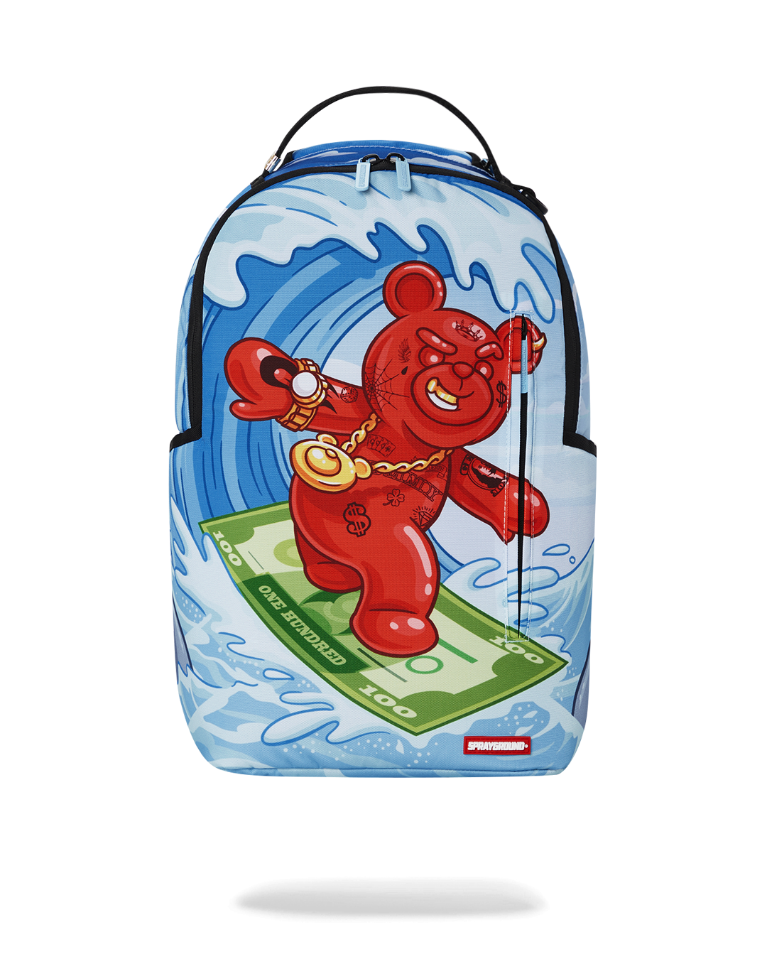 Front view of Diablo Wave backpack showing gold zippers and Sprayground badge