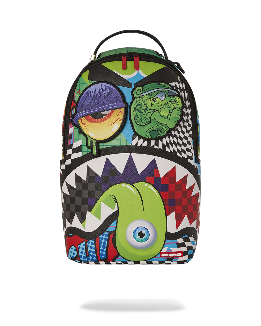 Close-up of the backpacks exterior, highlighting the durable faux leather material.