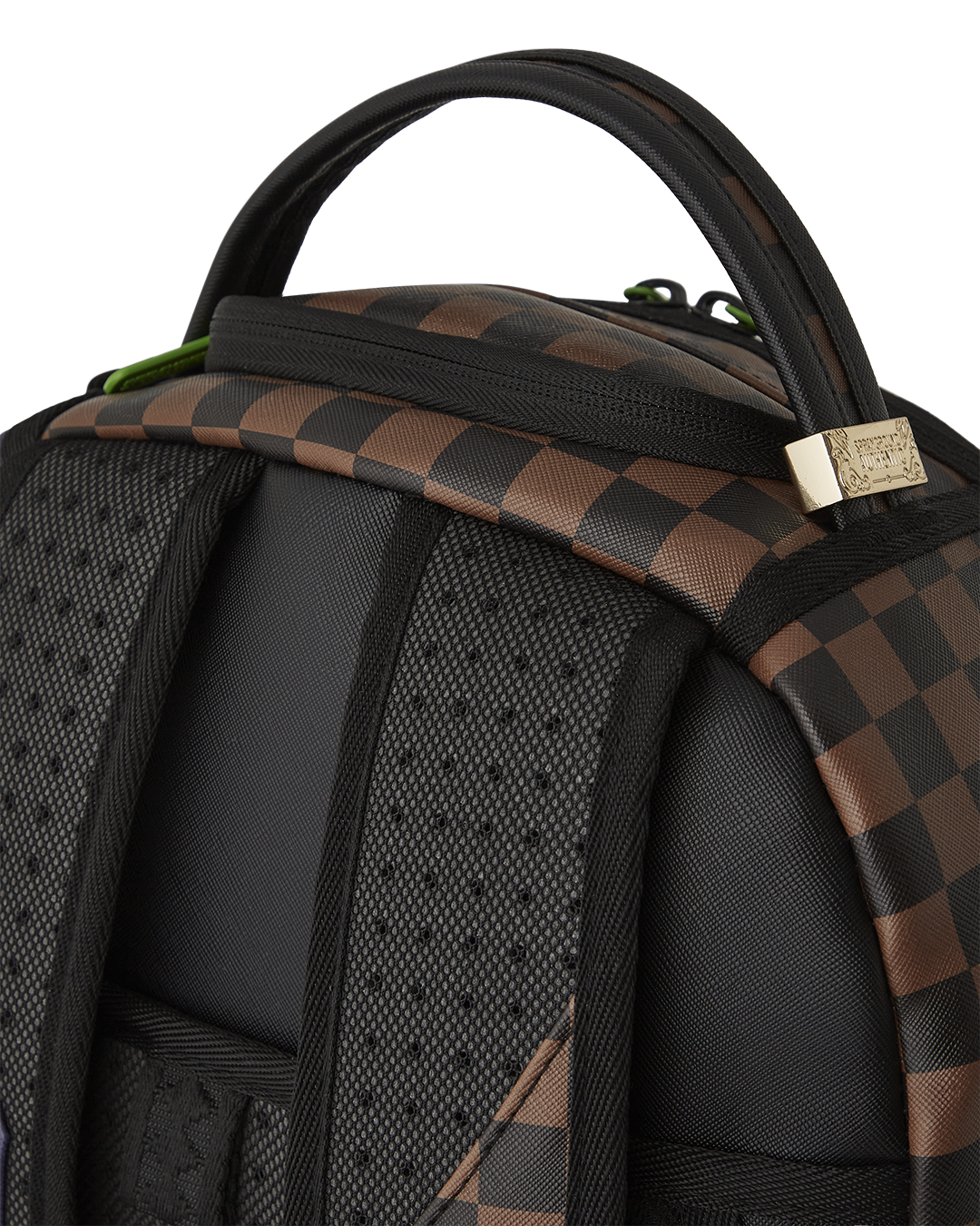 Rick and Morty backpack displayed from back with adjustable mesh straps and gold zipper accents