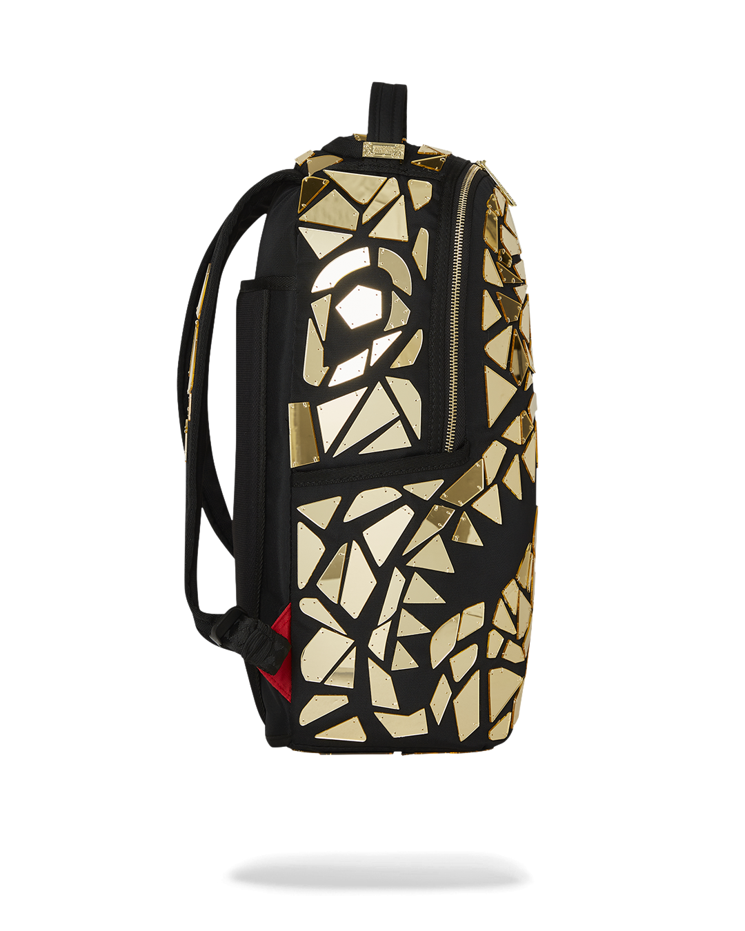 Interior of the backpack with velour laptop compartment and mesh organizer