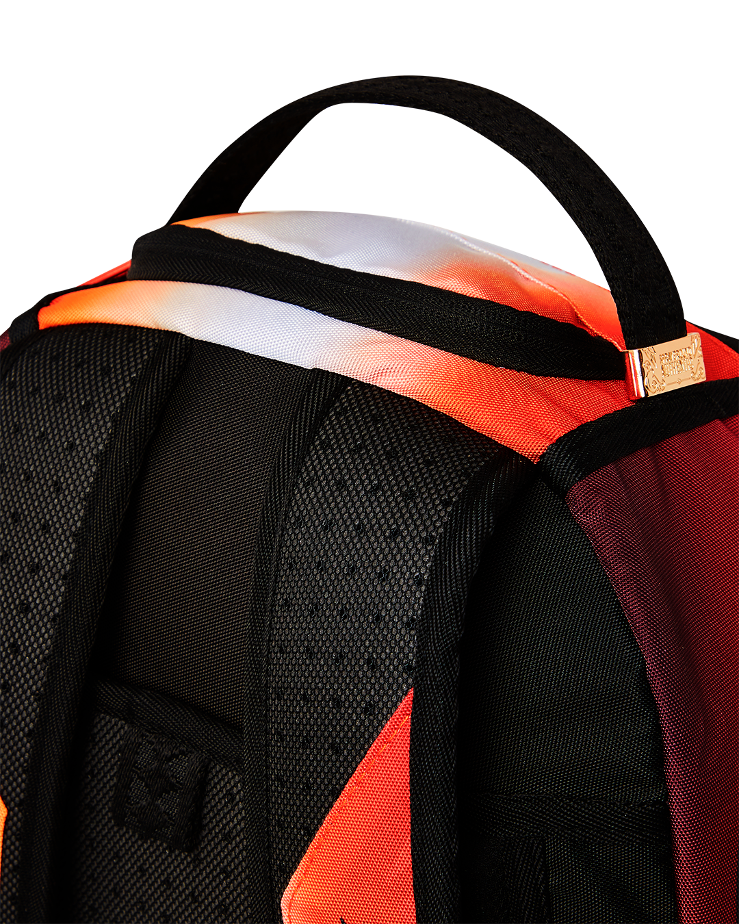 Open backpack revealing stuffed animal-inspired lining and organizer pockets