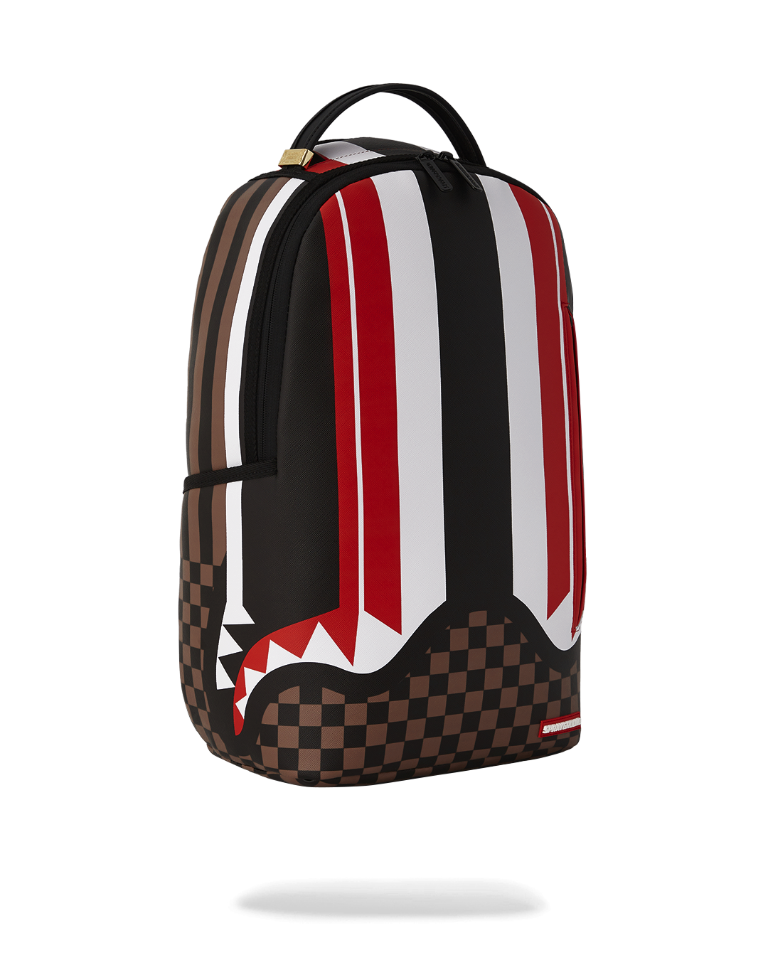 Interior shot of leather laptop backpack with mesh organizer pocket
