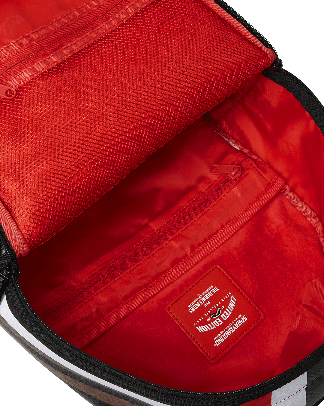 Interior shot of leather laptop backpack with mesh organizer pocket