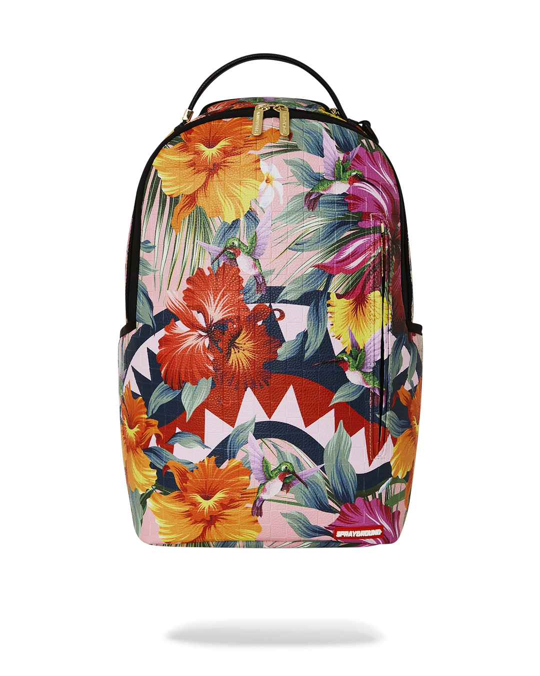 Faux leather backpack with front zipper pocket and side pockets, ideal for fashion backpacks and travel.