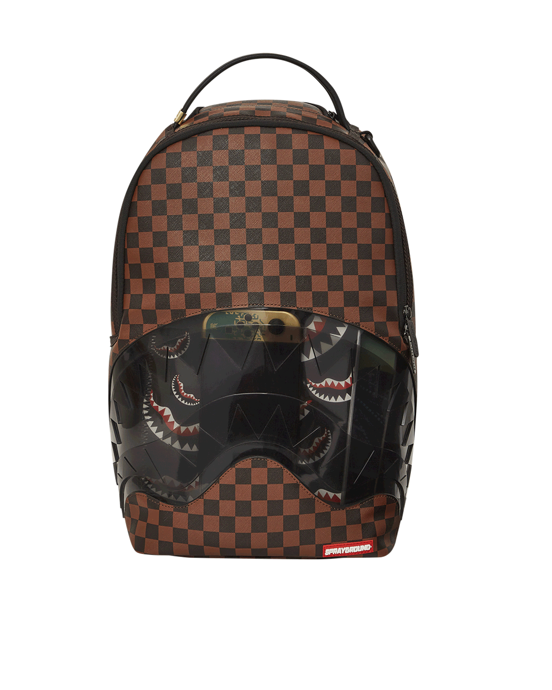 Faux leather backpack with gold zippers and ergonomic design