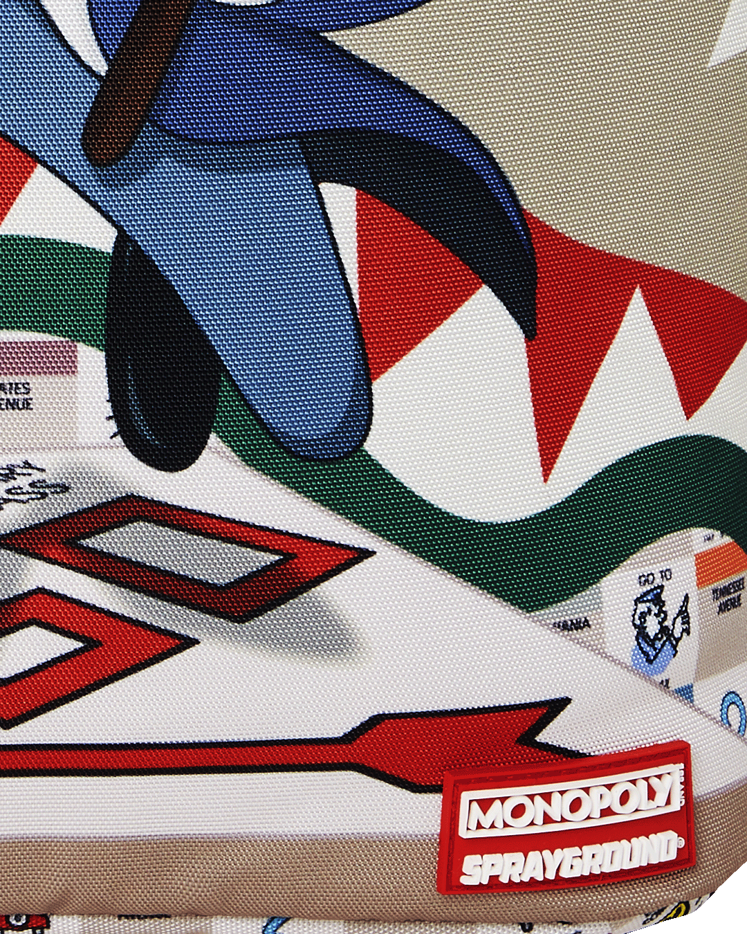 Close-up of Monopoly backpacks gold zippers and ergonomic back padding