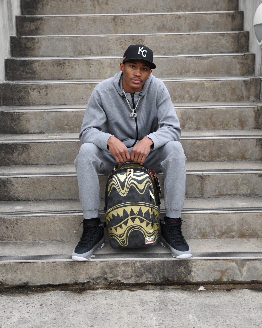 Honeycomb backpack worn by a designer in an urban setting