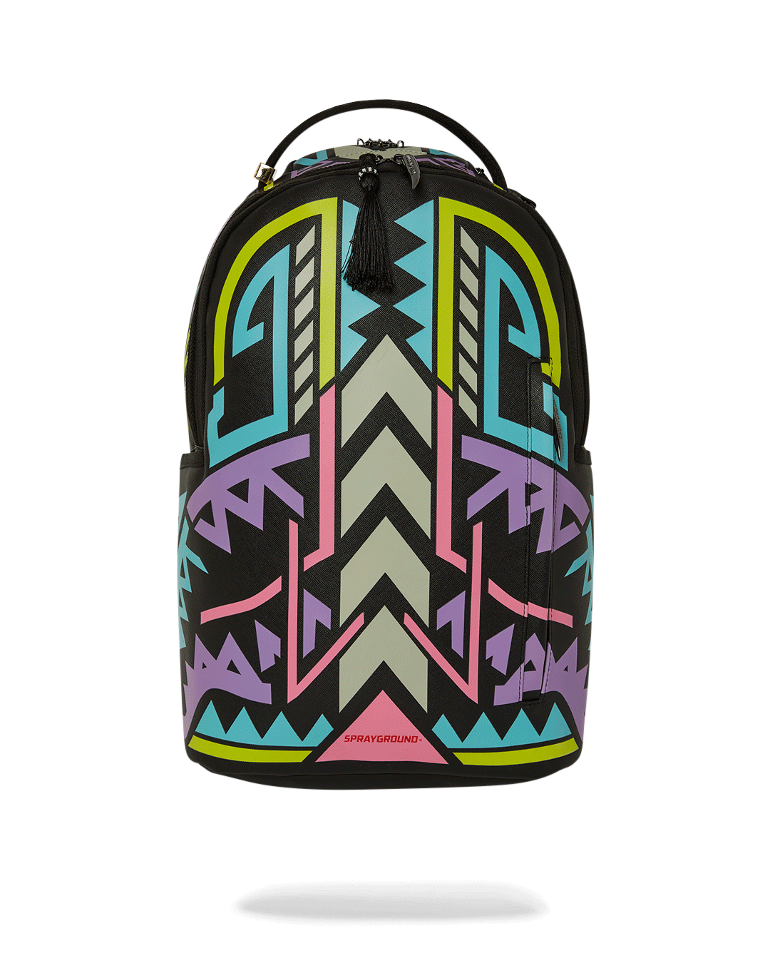 Close-up of A.I. African Intelligence backpack's glow-in-the-dark pattern in daylight