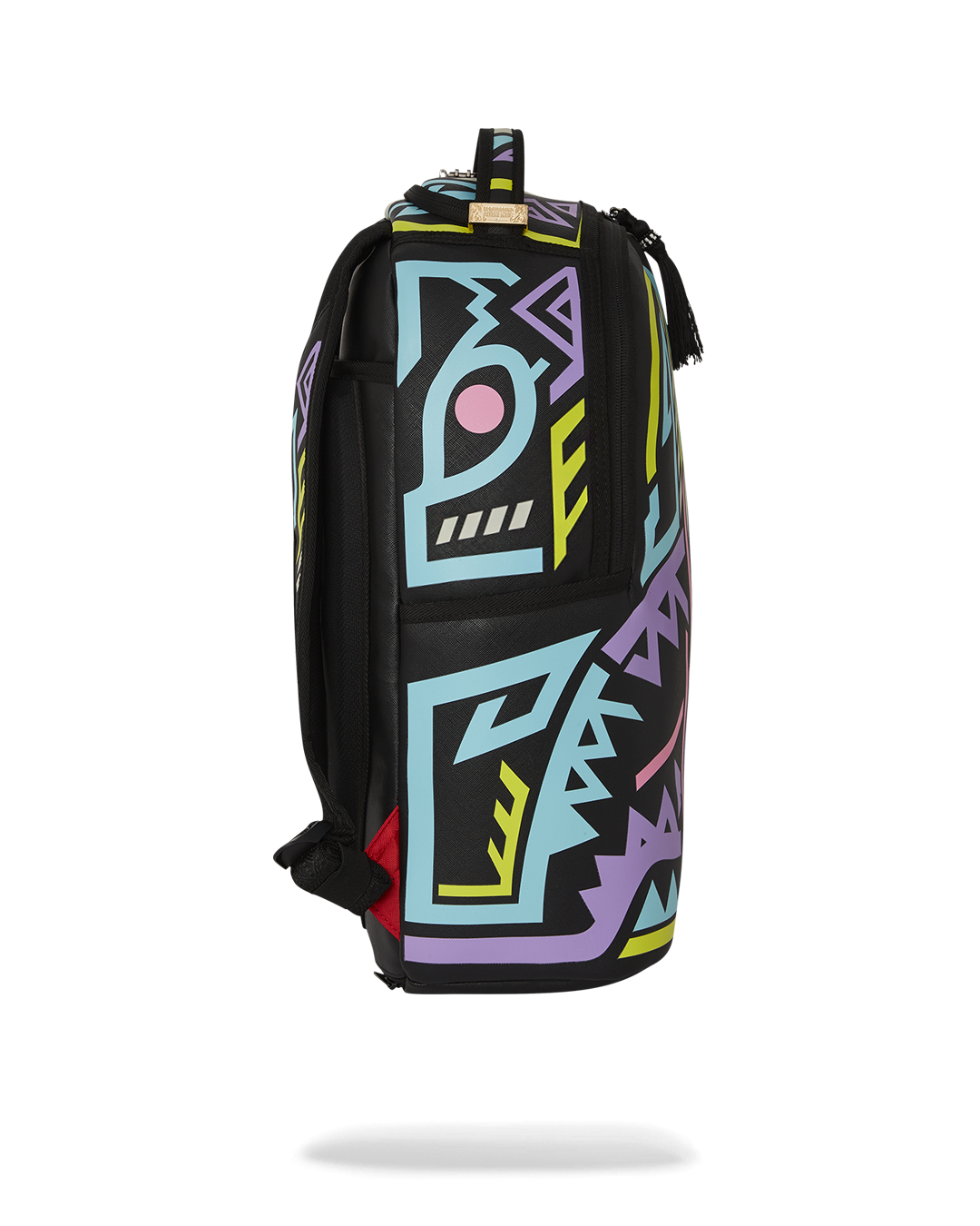 Close-up of A.I. African Intelligence backpacks glow-in-the-dark pattern in daylight