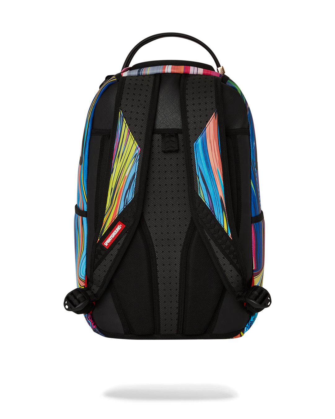 Back sleeve attachment demonstrating how the backpack fits over a carry-on handle