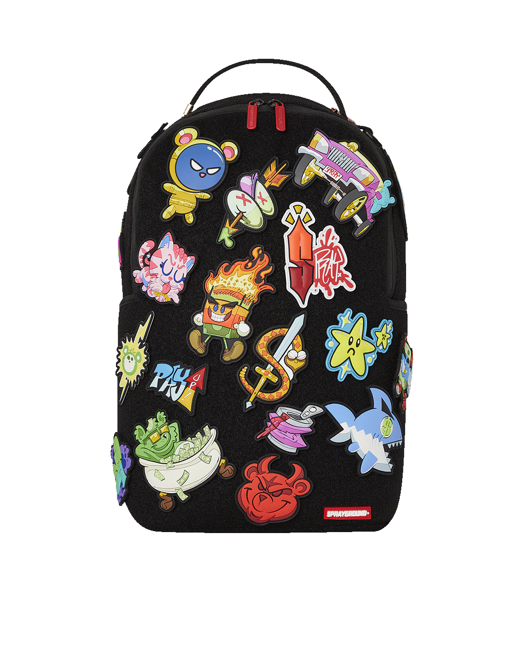 Front view of the stylish velcro backpack with patches attached