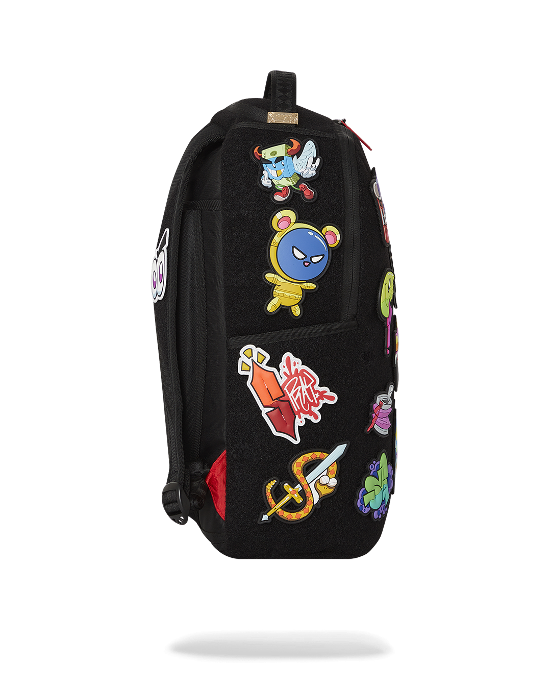 Front view of the stylish velcro backpack with patches attached