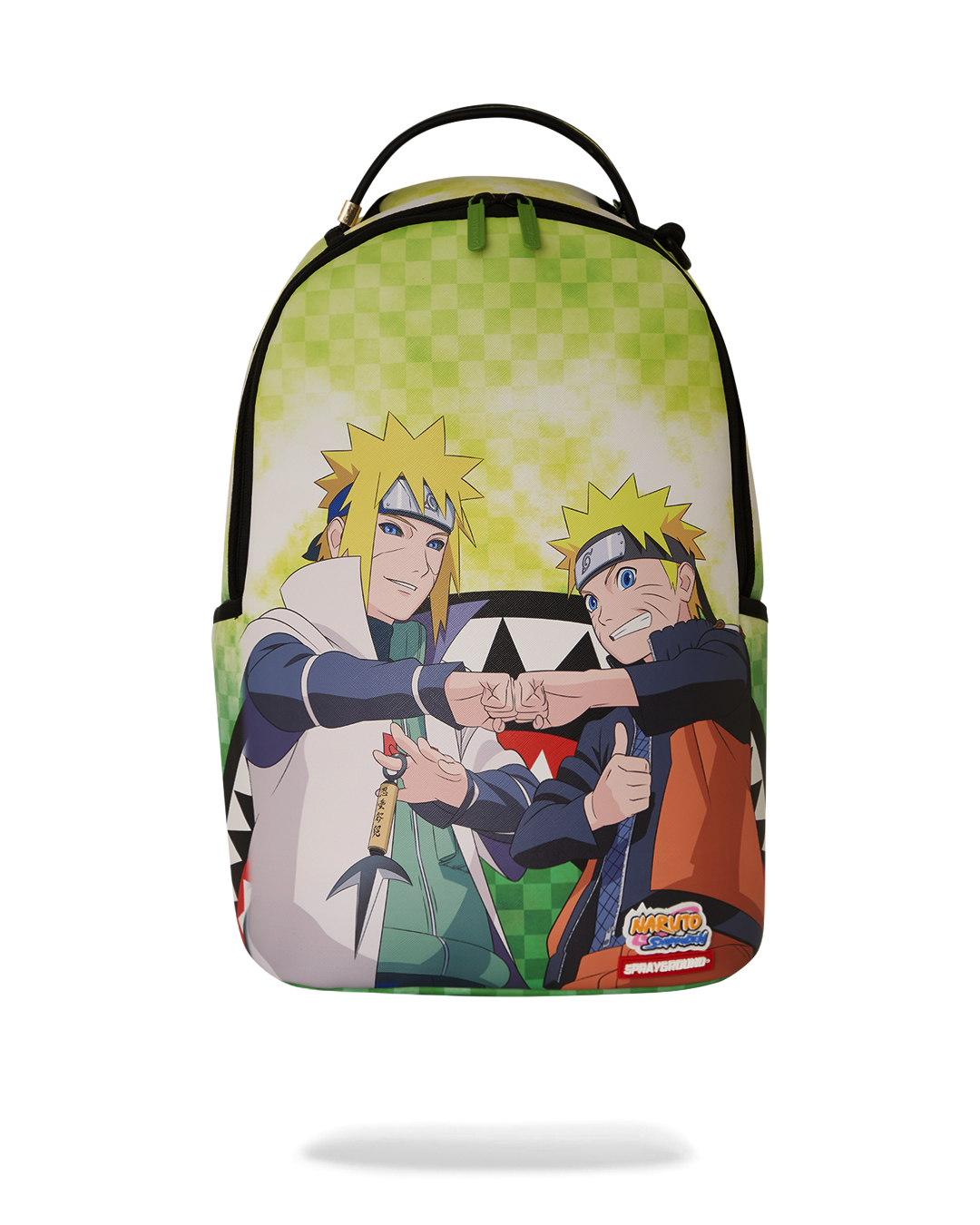 Naruto anime backpack displayed front view with zippered pockets
