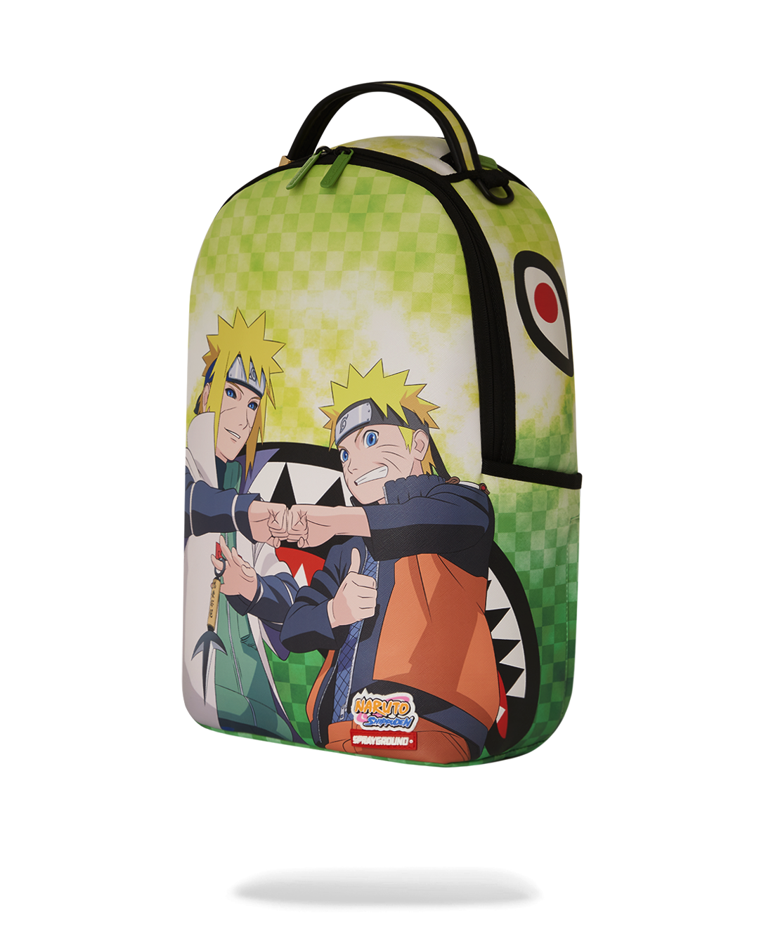 Side pocket of Naruto backpack holding accessories for anime fans