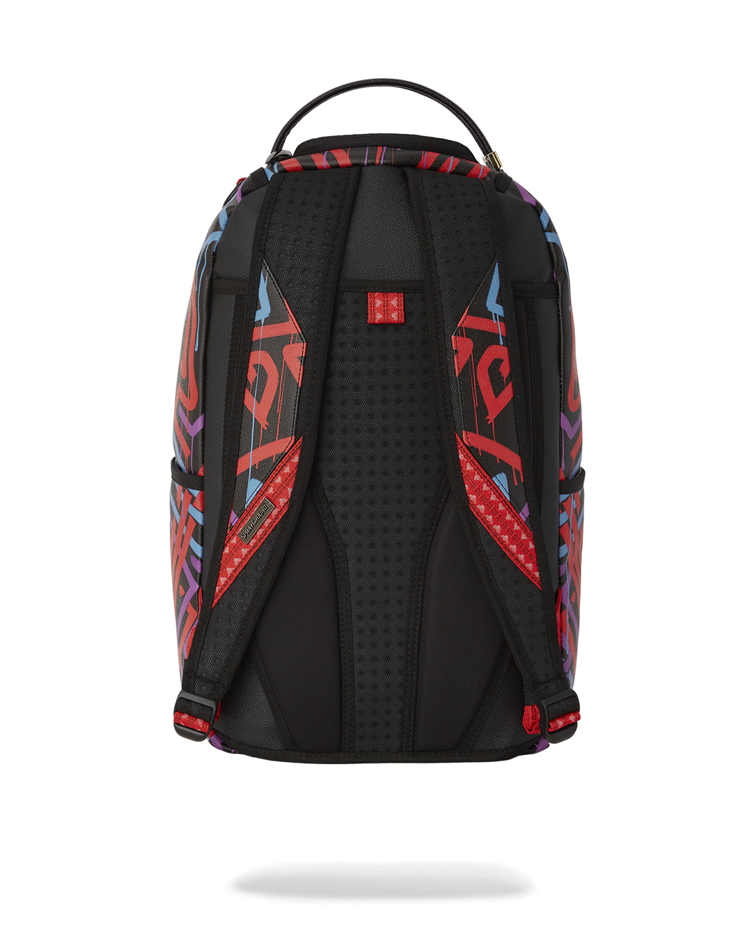 Front view of the A.I. The Shield Backpack highlighting the gold zippers and metal badge