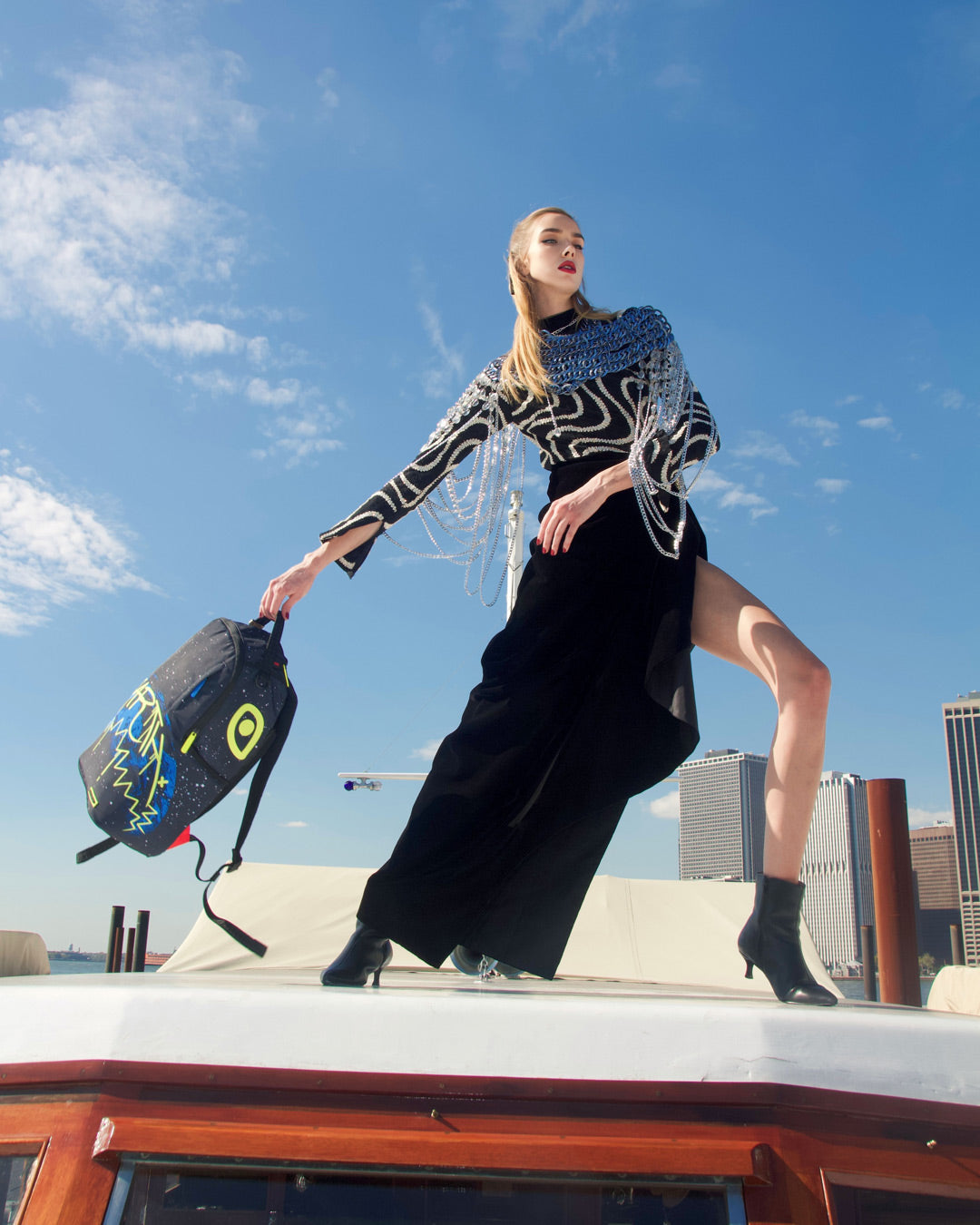 Back view of the Shark Backpack showing ergonomic mesh padding and adjustable straps