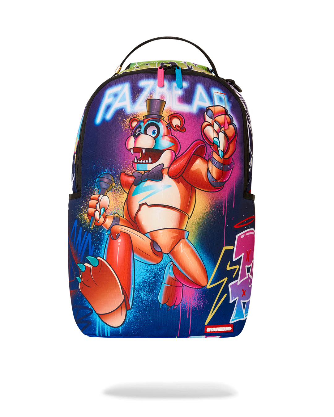 Front view of the Glamrock Rockout Sprayground backpack showcasing its clear design and pink accents.