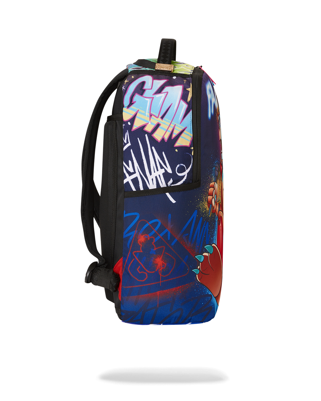 Glamrock backpack being worn with adjustable straps and ergonomic back padding