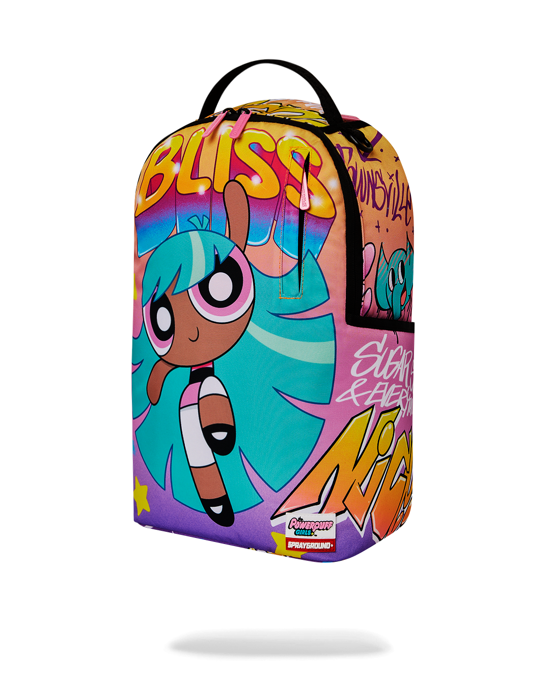 Sprayground backpack pink with front zipper pocket and side pockets, perfect for daily use