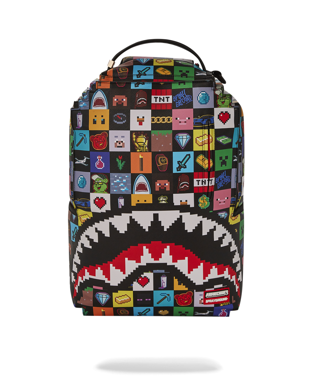Minecraft backpack with pixelated edges and spacious compartments for kids and gamers