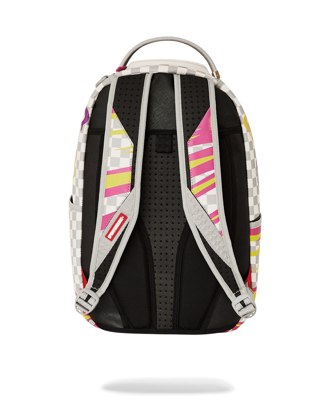 Side view of Susie Vibes faux leather backpack with gold zippers.