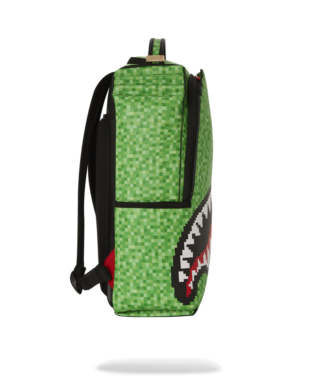 Side view of the Minecraft Shark Mouth Backpack highlighting its ergonomic straps.
