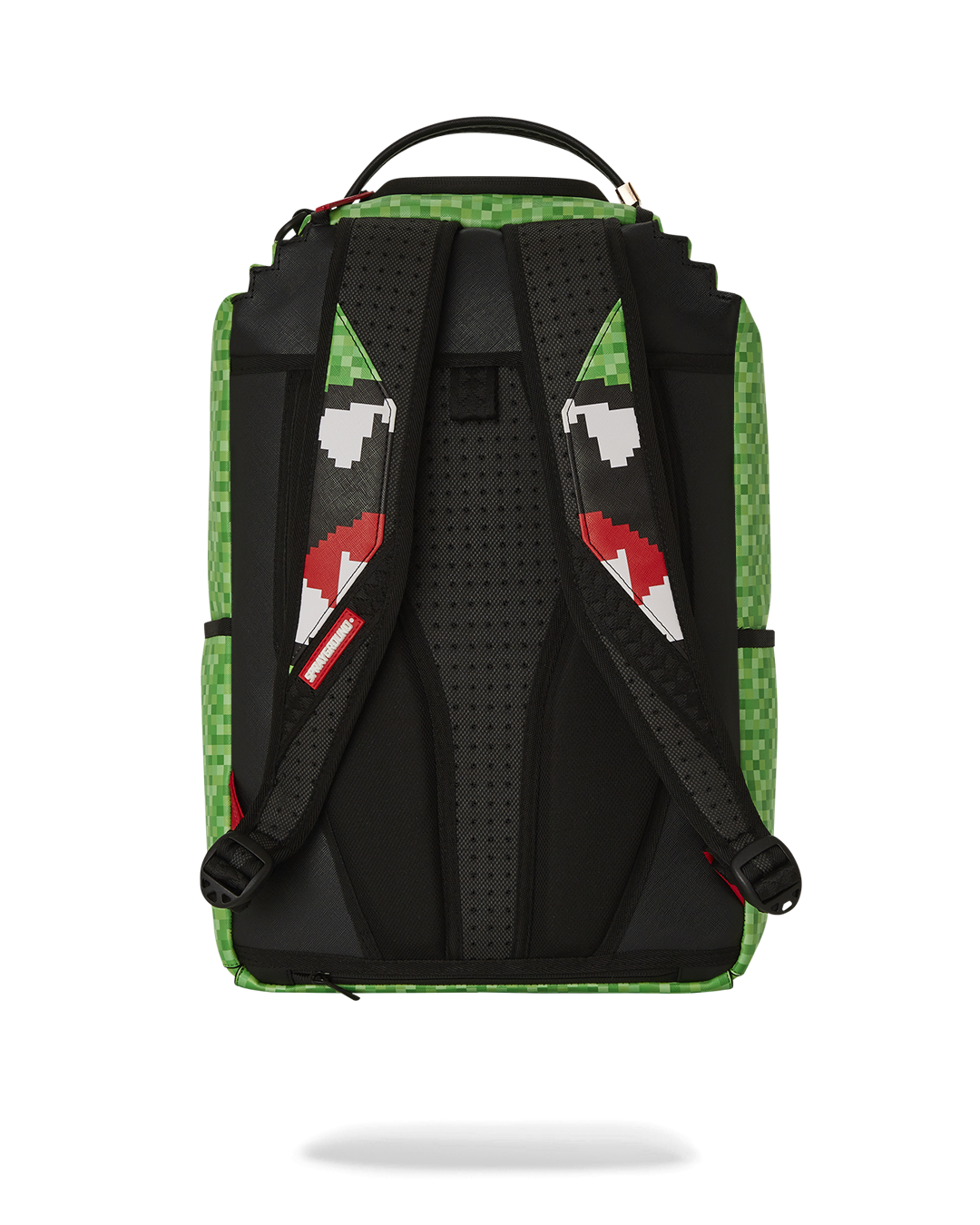 Front view of the Minecraft Shark Mouth Backpack showcasing the pixelated design.