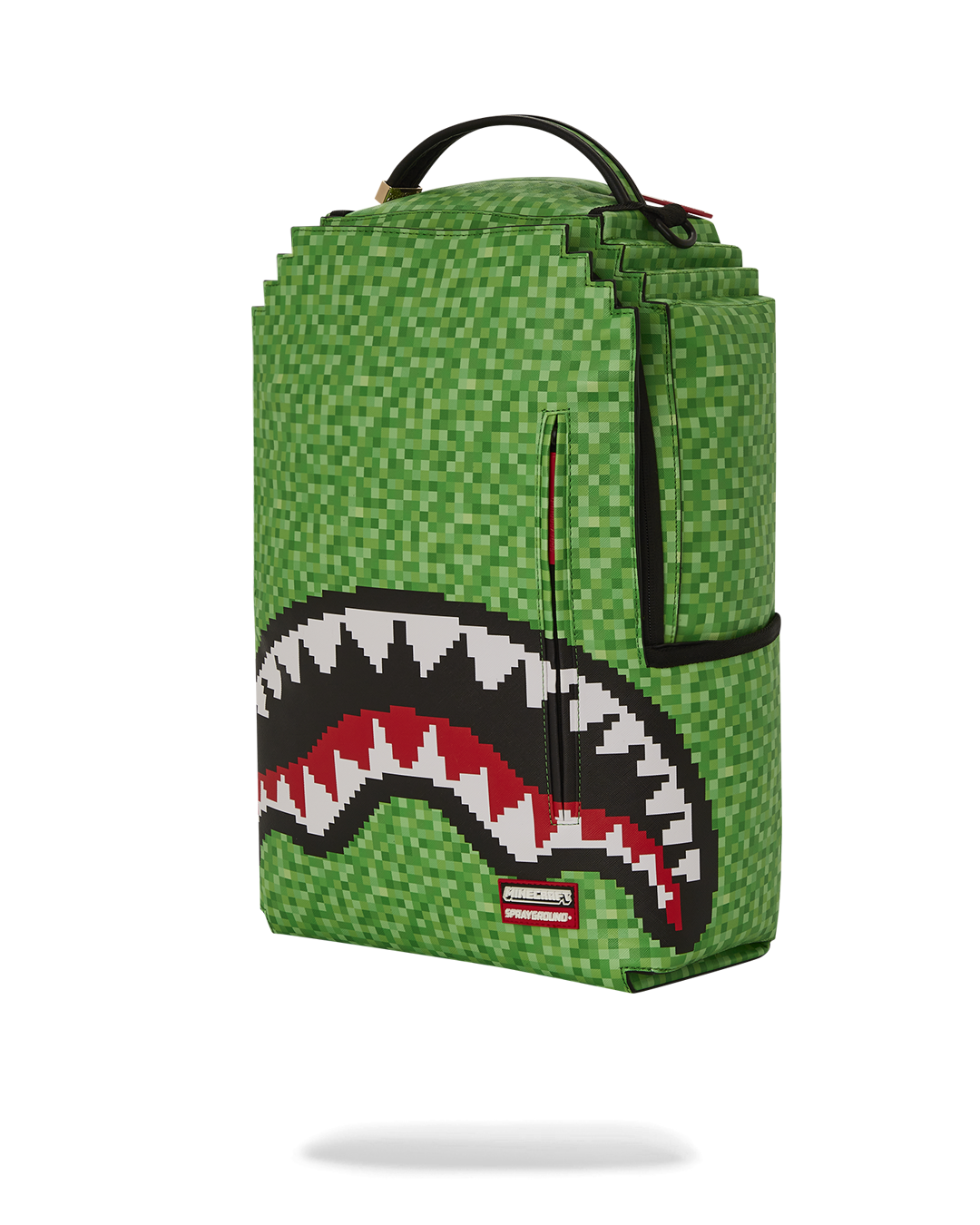 Side view of the Minecraft Shark Mouth Backpack highlighting its ergonomic straps.