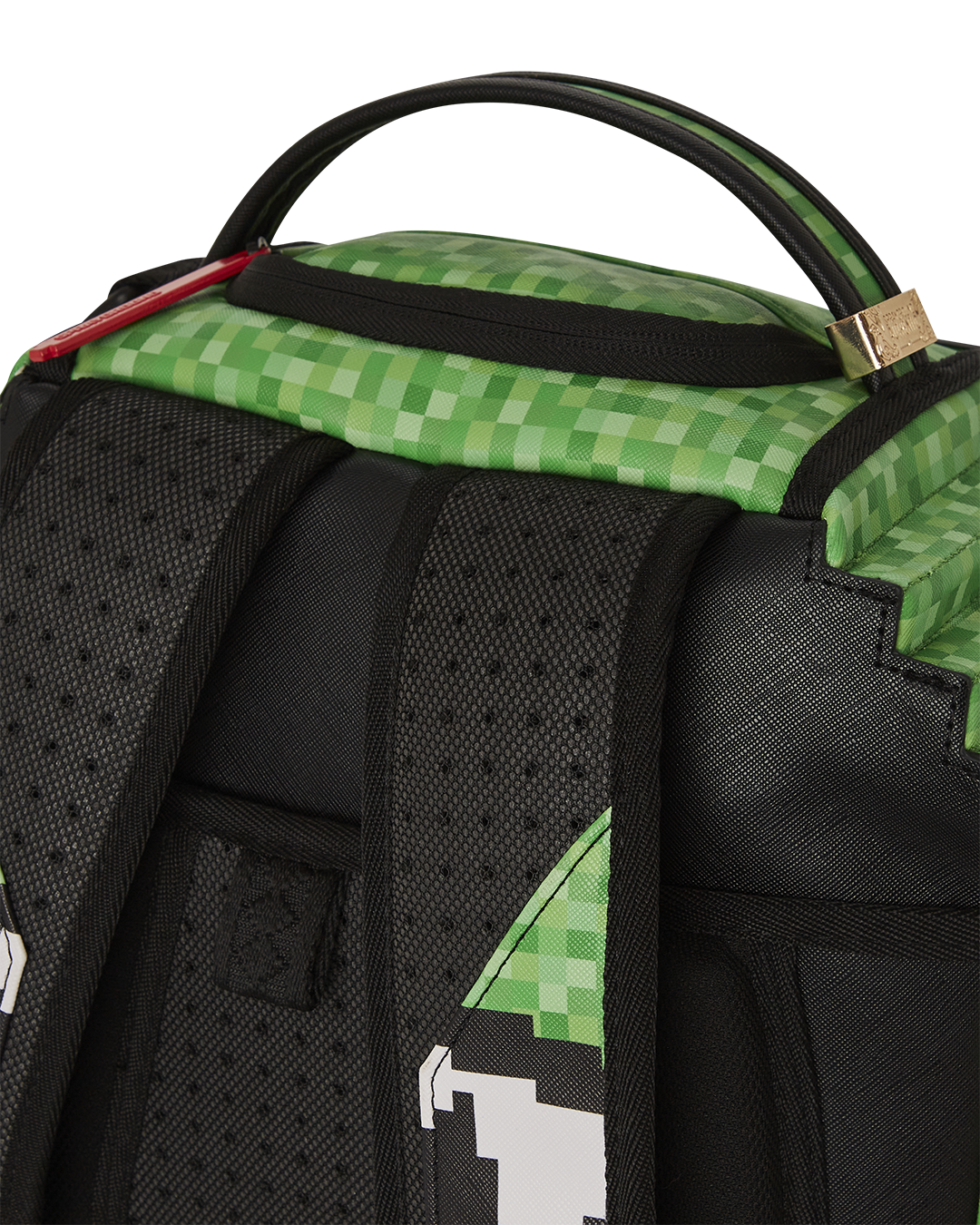 Front view of the Minecraft Shark Mouth Backpack showcasing the pixelated design.