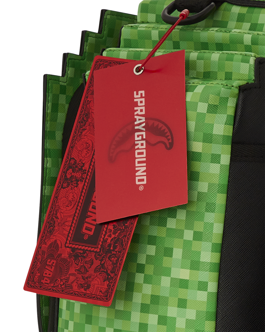 Front view of the Minecraft Shark Mouth Backpack showcasing the pixelated design.