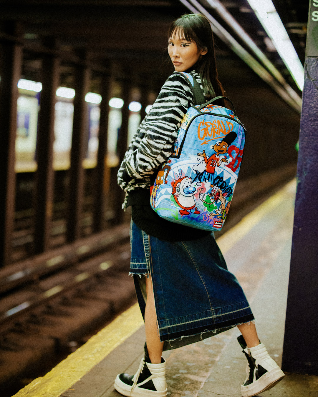 Nick 90s Crew backpack front view highlighting the stylish design and multiple pockets