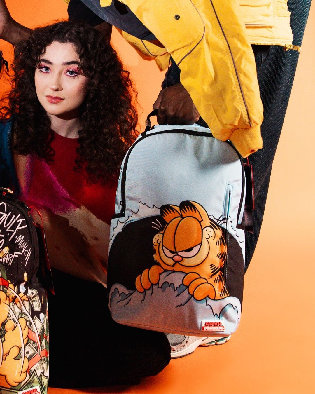 GARFIELD BADBOY Sprayground backpack front view with multiple pockets