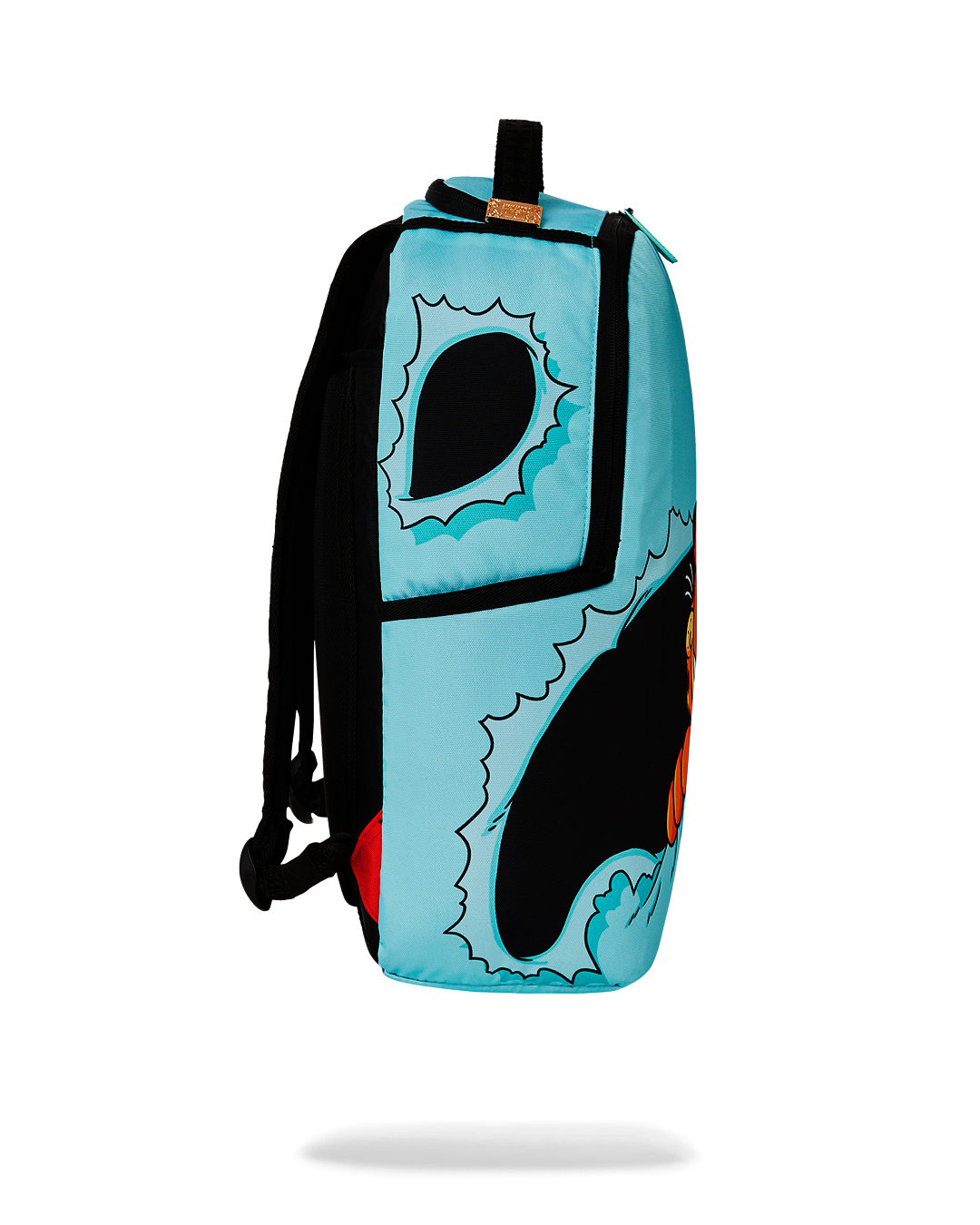 Sprayground backpack side view showing adjustable straps and ergonomic mesh back padding