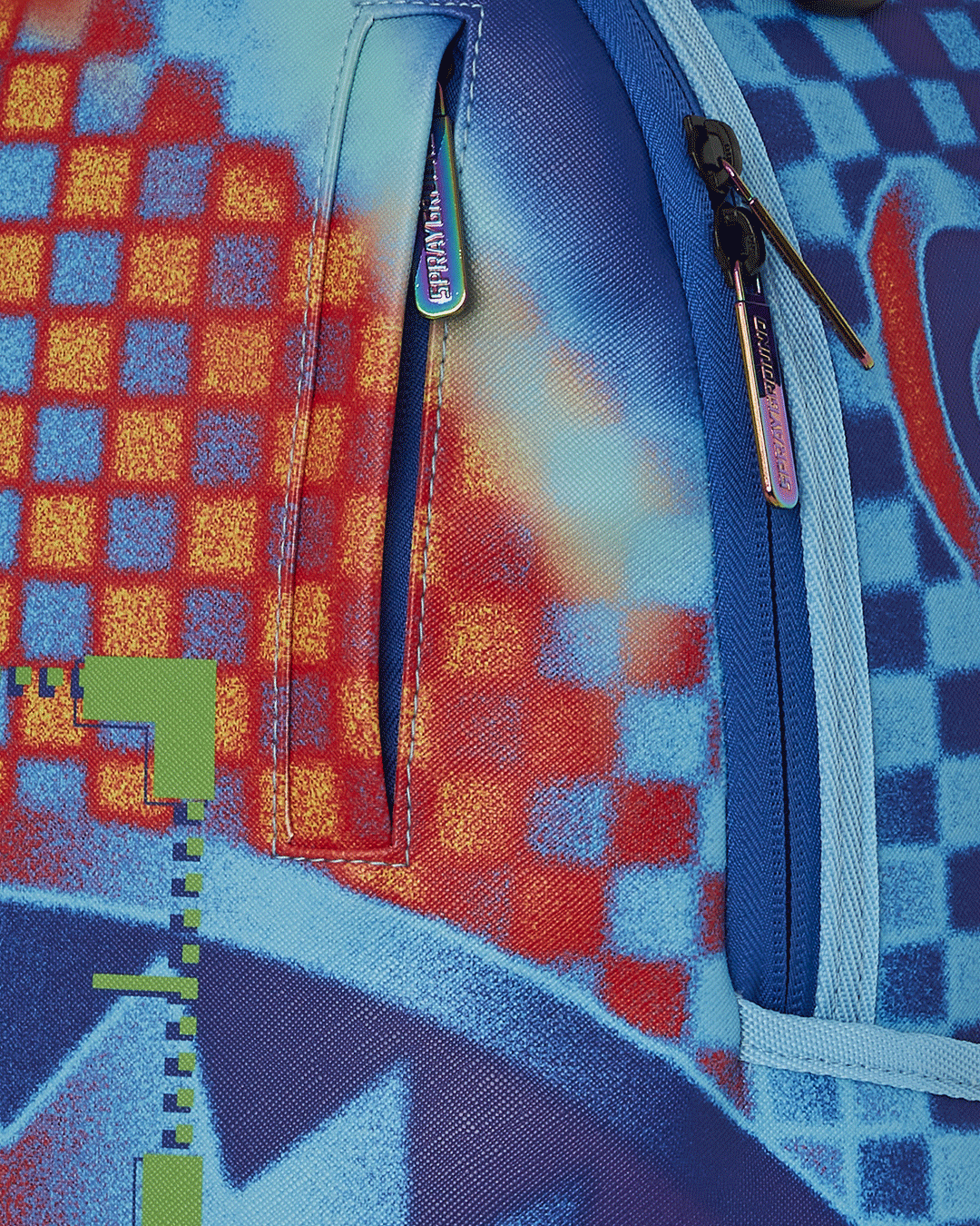 Interior layout with velour laptop sleeve and mesh pockets