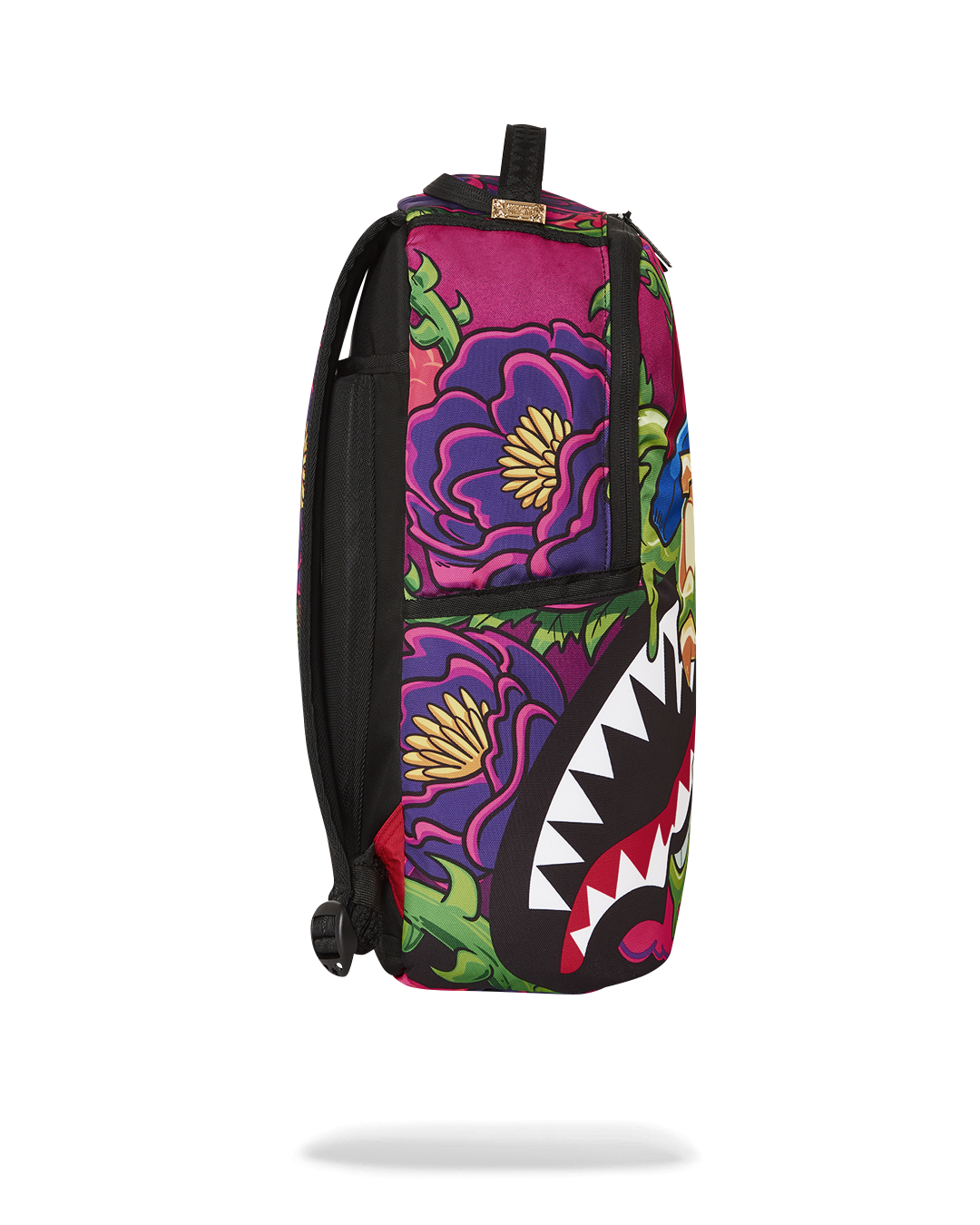 Side view of Shark Bite Laptop Backpack highlighting adjustable straps.