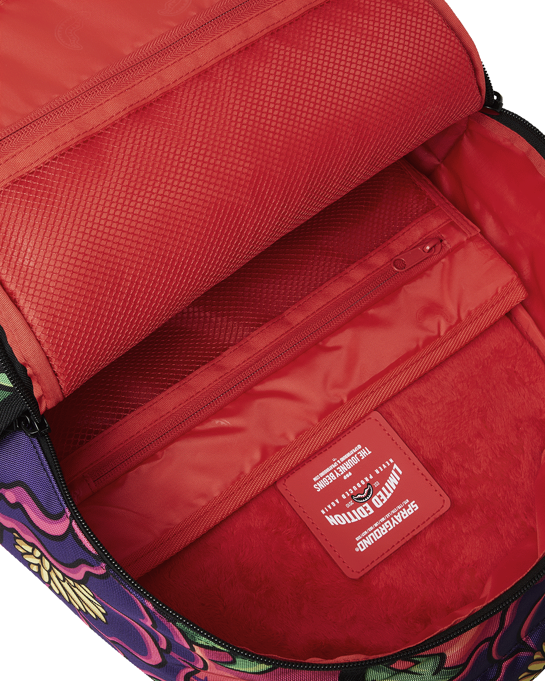 Interior view of Shark Bite Laptop Backpack with laptop compartment.