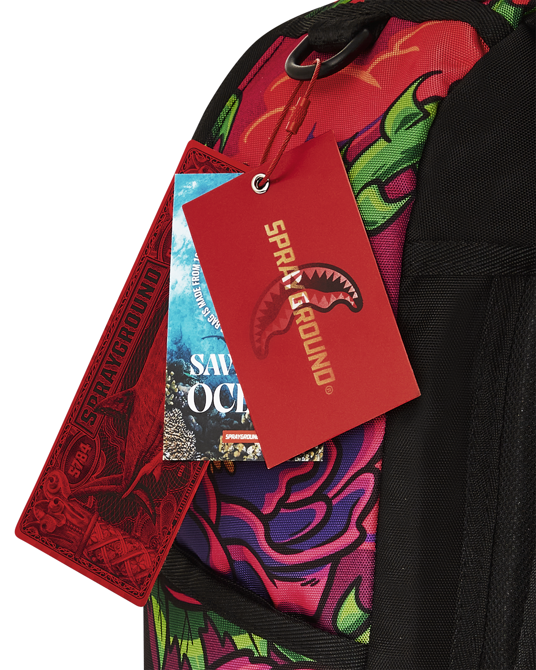 Front view of Shark Bite Laptop Backpack for Women, showcasing pockets.