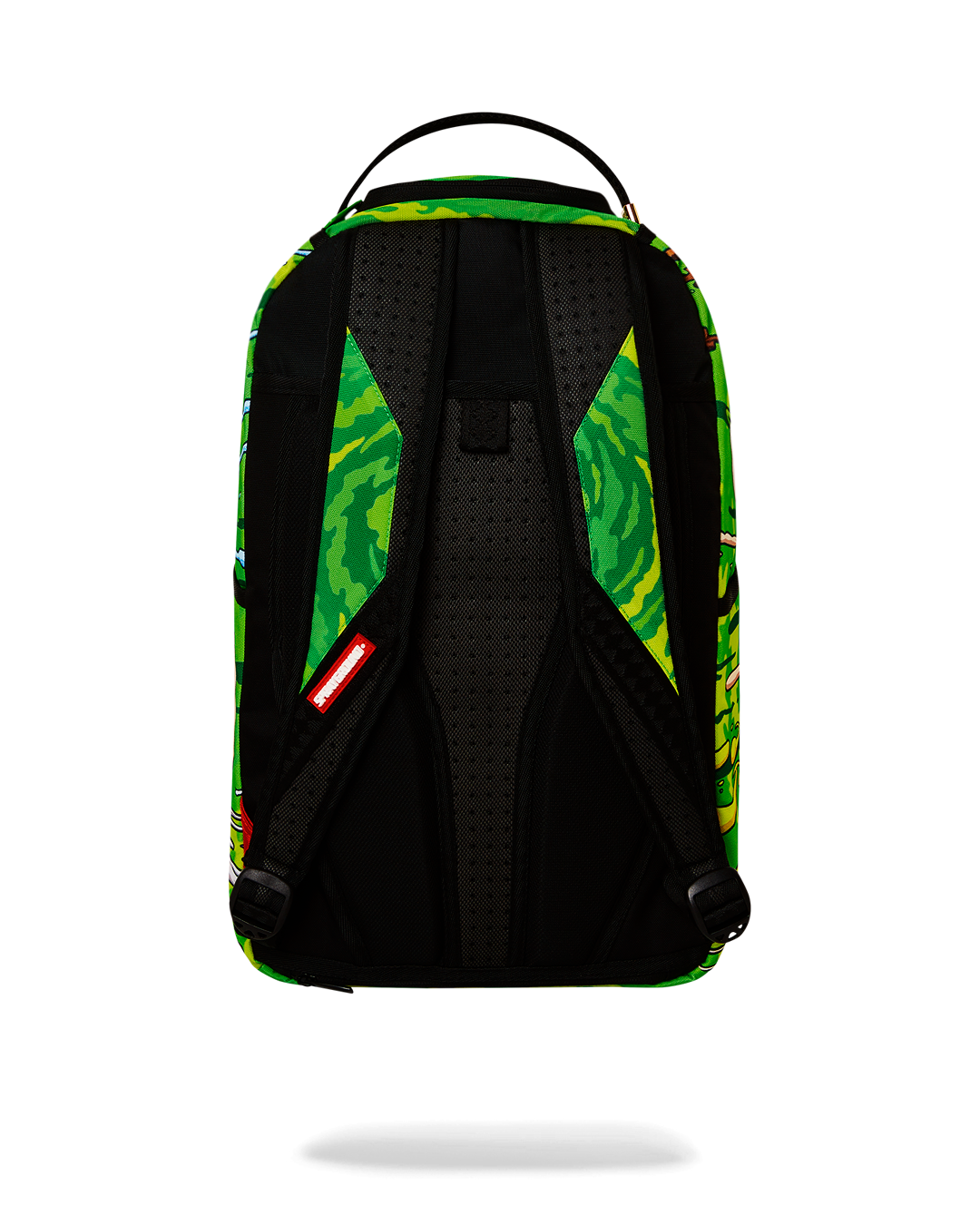 Front view of the Rick & Morty limited edition sprayground backpack with clear exterior