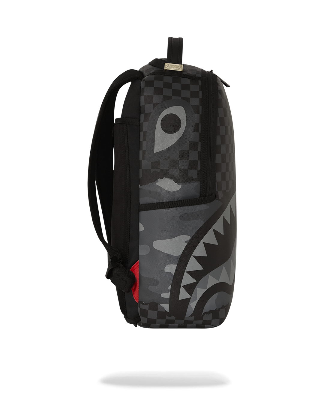 Open Sprayground backpack revealing velour compartments and mesh organization