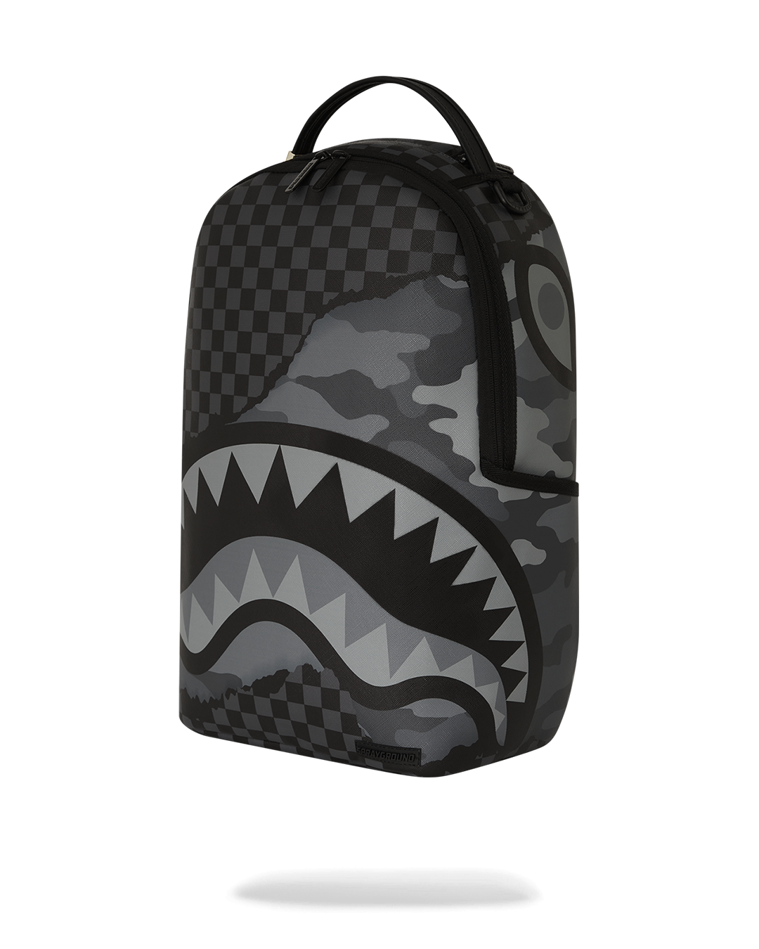 Open Sprayground backpack revealing velour compartments and mesh organization